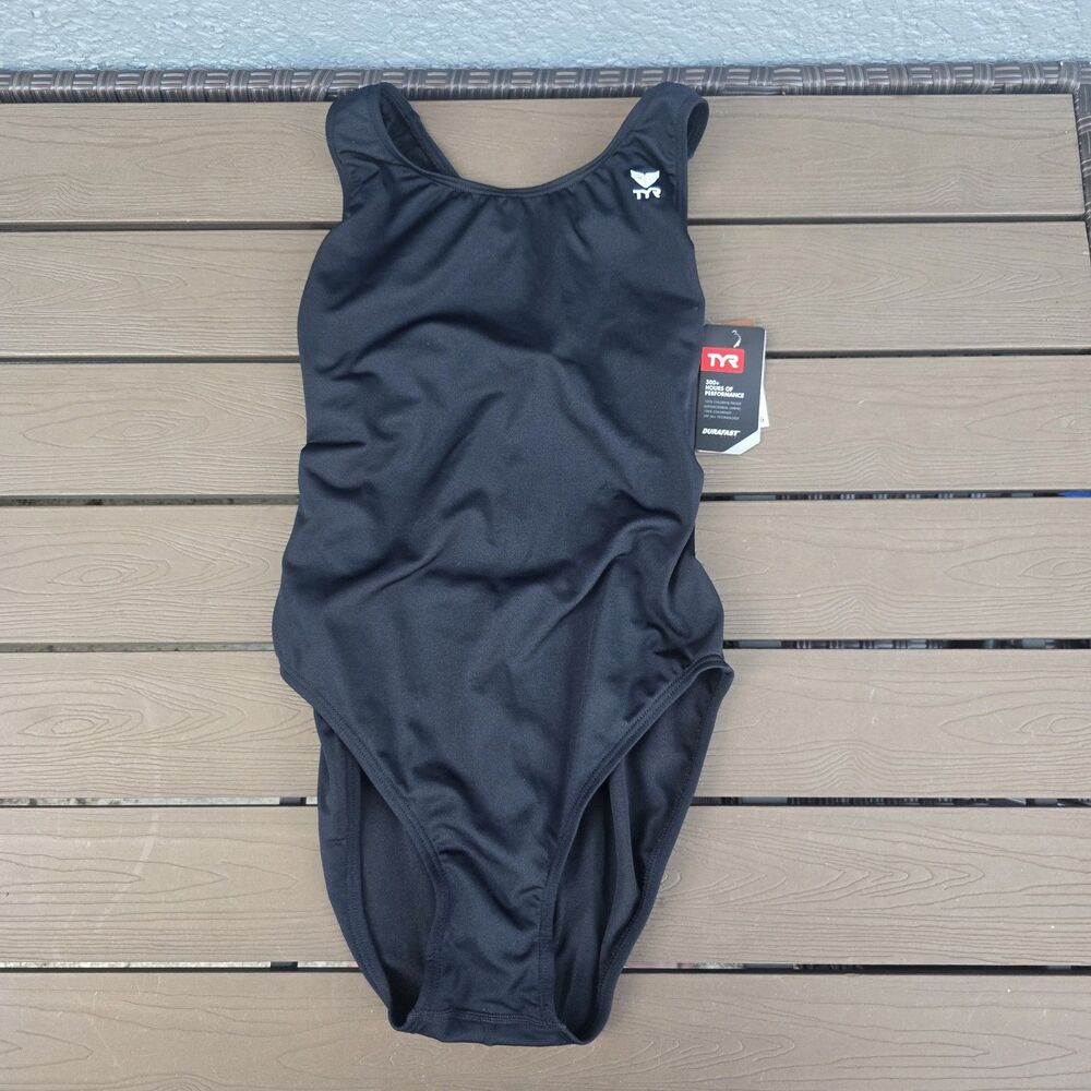 TYR Women's Durafast Elite Solid Black Maxfit One piece Swimsuit Sz 38 NEW